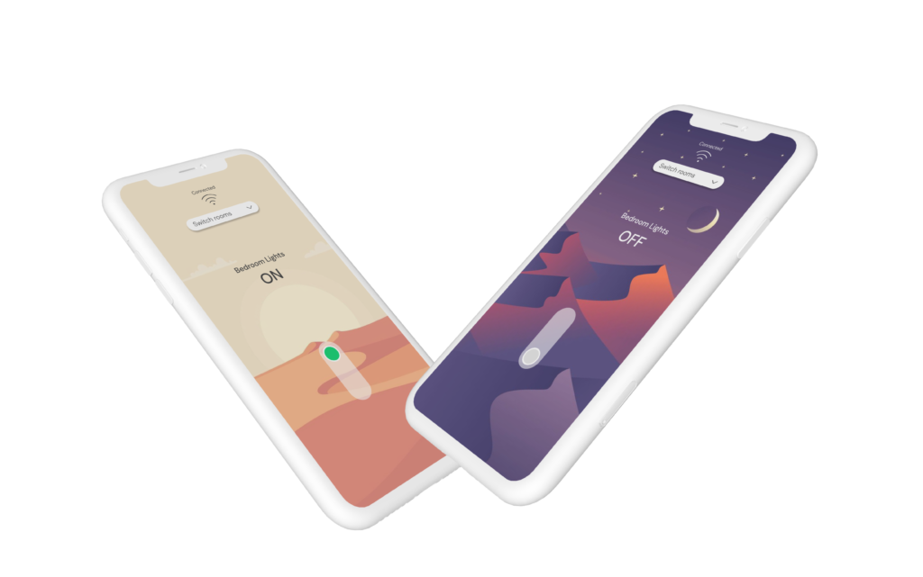 Mobile mockups of an 'on/off' switch app
